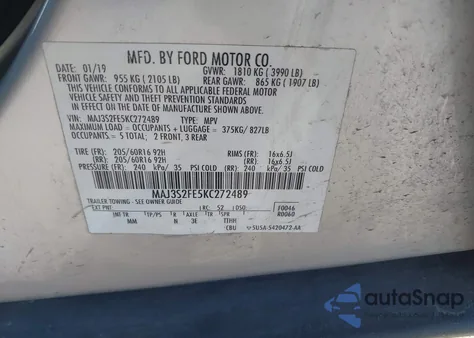 2019 Ford Ecosport S из США, поврежденный, VIN MAJ3S2FE5KC272489